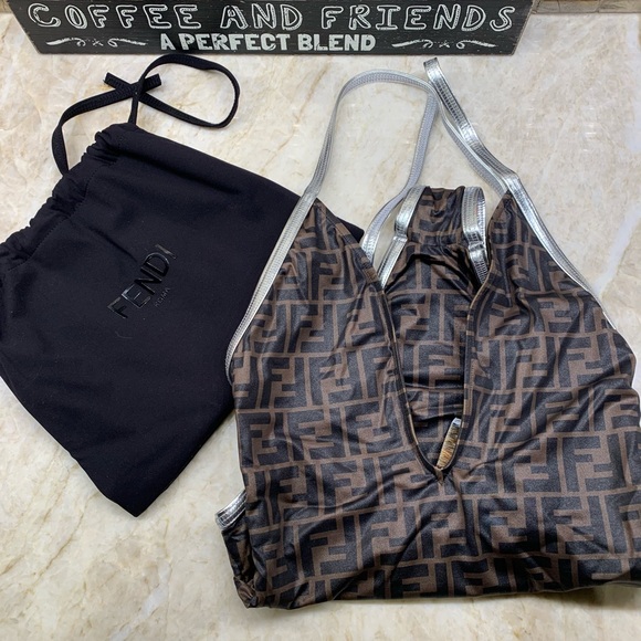 SOLD Fendi Allover Logo V-Neck One-Piece Swimsuit - Picture 5 of 12